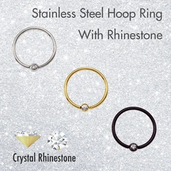Gem Nose Ring 20G Nostril Septum Piercing Hoop Rim Nariz Daith Ear Body Jewelry Surgical Stainless Steel for Women Men 0.8mm