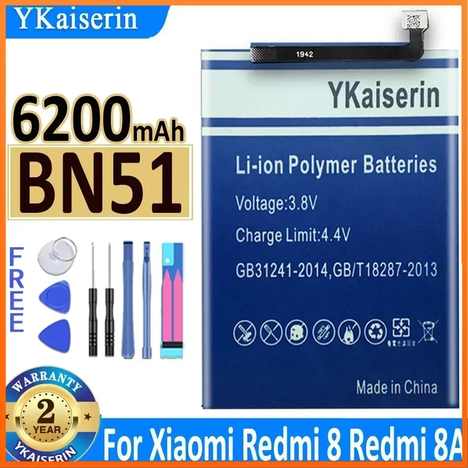 6200mAh YKaiserin BN51 Battery for Xiaomi Redmi 8 Redmi 8A Redmi8 Redmi8A Phone Battery BN 51 BN-51 Mobole Phone Batteries