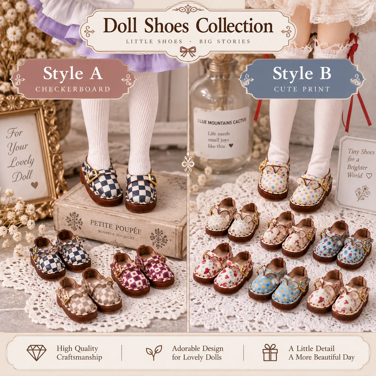 Blythe Doll Shoes Accessories Cute British Princess Shoes Plush Toy Doll Leather Shoes Accessories Shoes Size 3.0 * 2.0