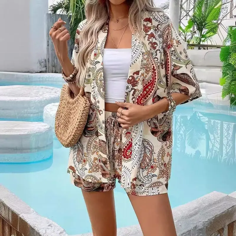 

Ele Two-Piece Set irt Casual Sle Vaion Print High Waist ort orts Trendy Women's Faion Summer Outfit