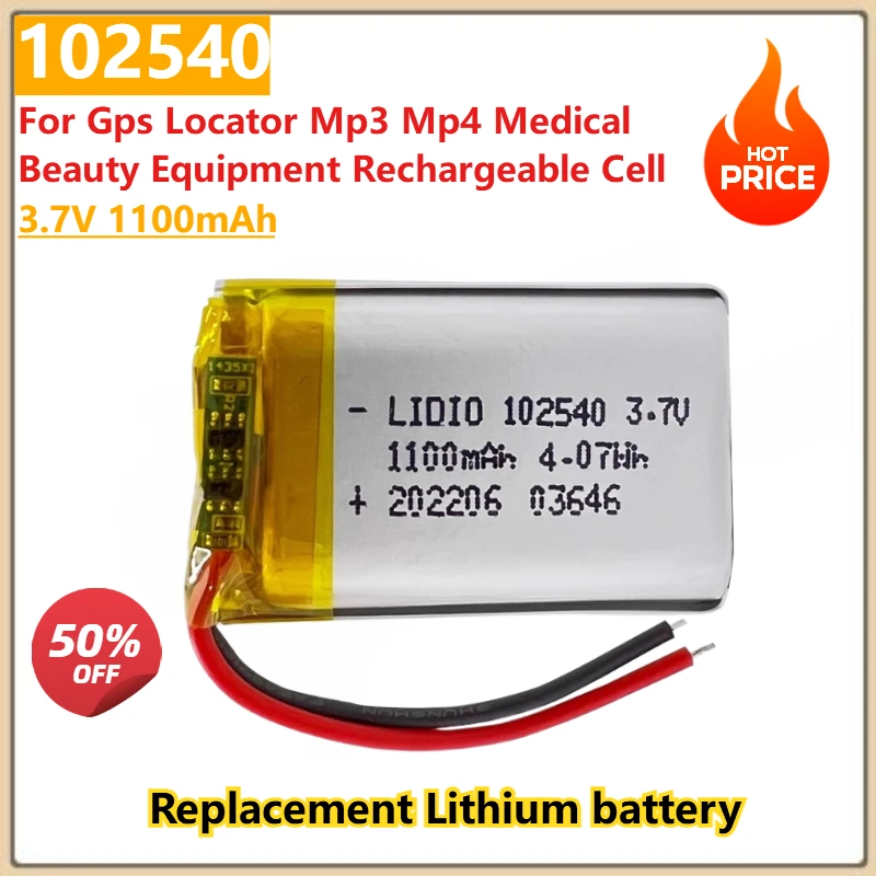 102540 3.7V 1100mAh battery for Gps Locator Mp3 Mp4 Medical Beauty Equipment Rechargeable Cell High Quality