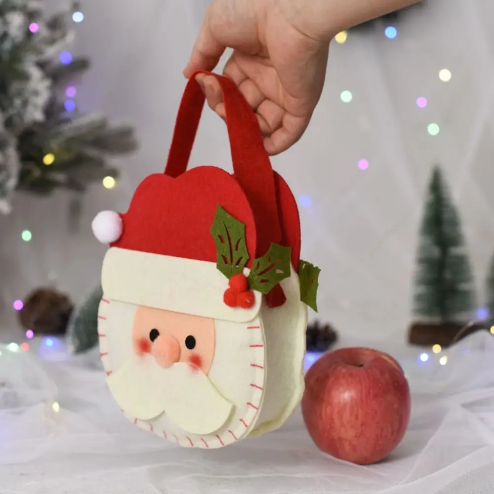 Sac fourre-tout en feutre de laine non tissé avec poignée, ornement, décoration d'arbre de Noël, sac à bonbons, poudres cadeaux