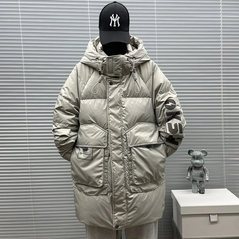 

Мужская пуховая куртка премиум-класса 2024: Новинка зимнего сезона, свободный крой, с капюшоном, белая, утепленная, морозостойкая, средней длины