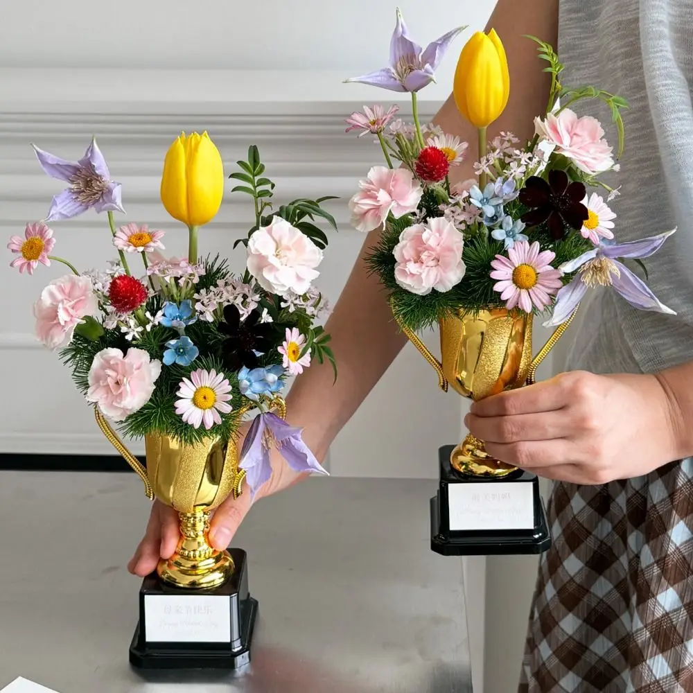 DIY Trophy Vase Floral Arrangement Achievement Award Flower Trophy for Competition Romantic Celebration Bouquet Wrapping Package