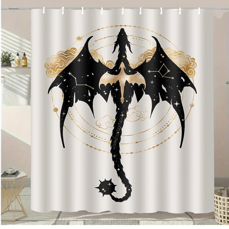 

Моющаяся грязеотталкивающая занавеска для душа с черным драконом, насадка для душа, водонепроницаемая полиэстеровая занавеска для ванны для домашнего декора, аксессуары