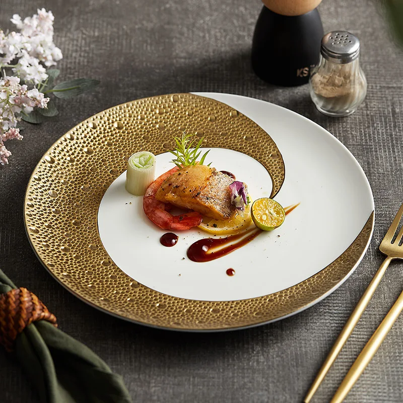 High End Restaurant Hotel Tableware Meteor Shower Crescent Moon Flat Plate Ceramic Plate Light Luxury Steak Plate