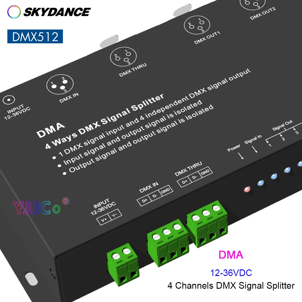 Skydance DMA 4-канальный разветвитель сигнала DMX 12-36 В постоянного тока 4-полосный разветвитель сигнала DMX512 Усилитель 4-канальный повторитель Контроллер декодера DMX Skydance DMA 4-канальный разветвитель сигнала DMX 12-36 В постоянного тока 4-полосный разветвитель сигнала DMX512 Усилитель 4-канальный повторитель Контроллер декодера DMX