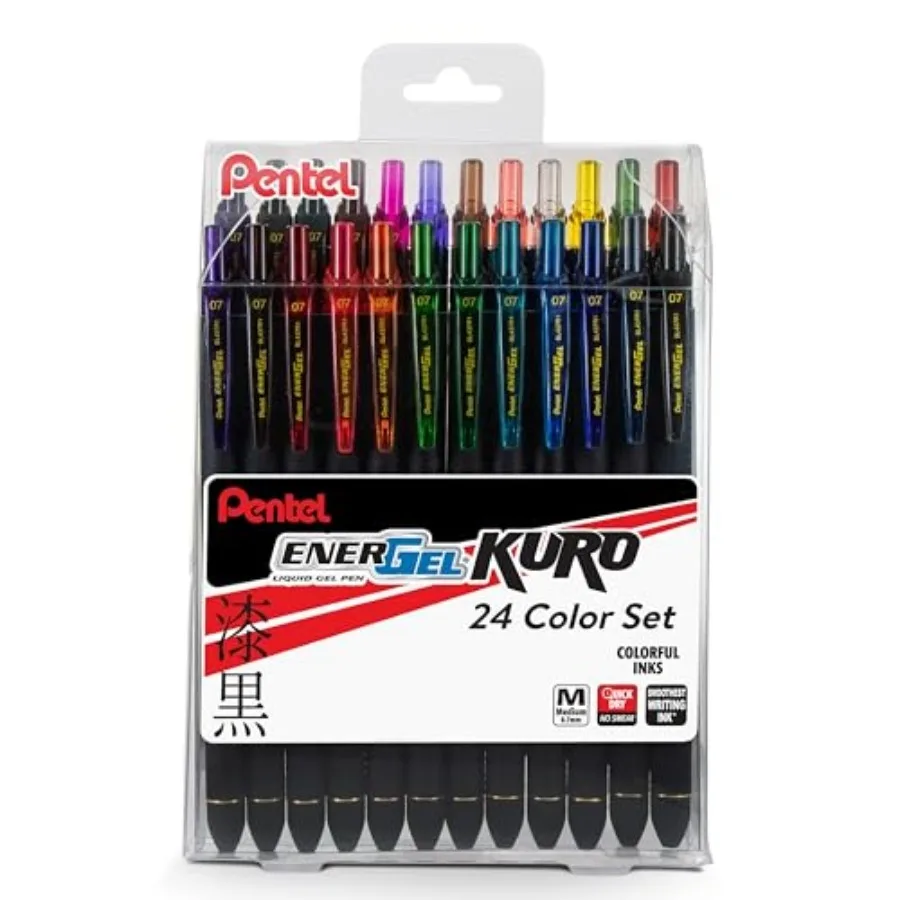 

Ручка-гель EnerGel Kuro, 0.7 мм, средняя толщина линии, разные цвета чернил, 24 шт.