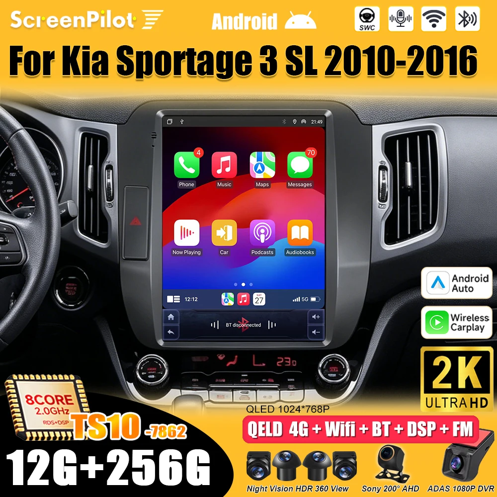Android 16 For Kia Sportage 3 SL 2010-2016 Stereo Head Unit Multimedia Video Player GPS Navigation Bluetooth Touch Screen 8 Core