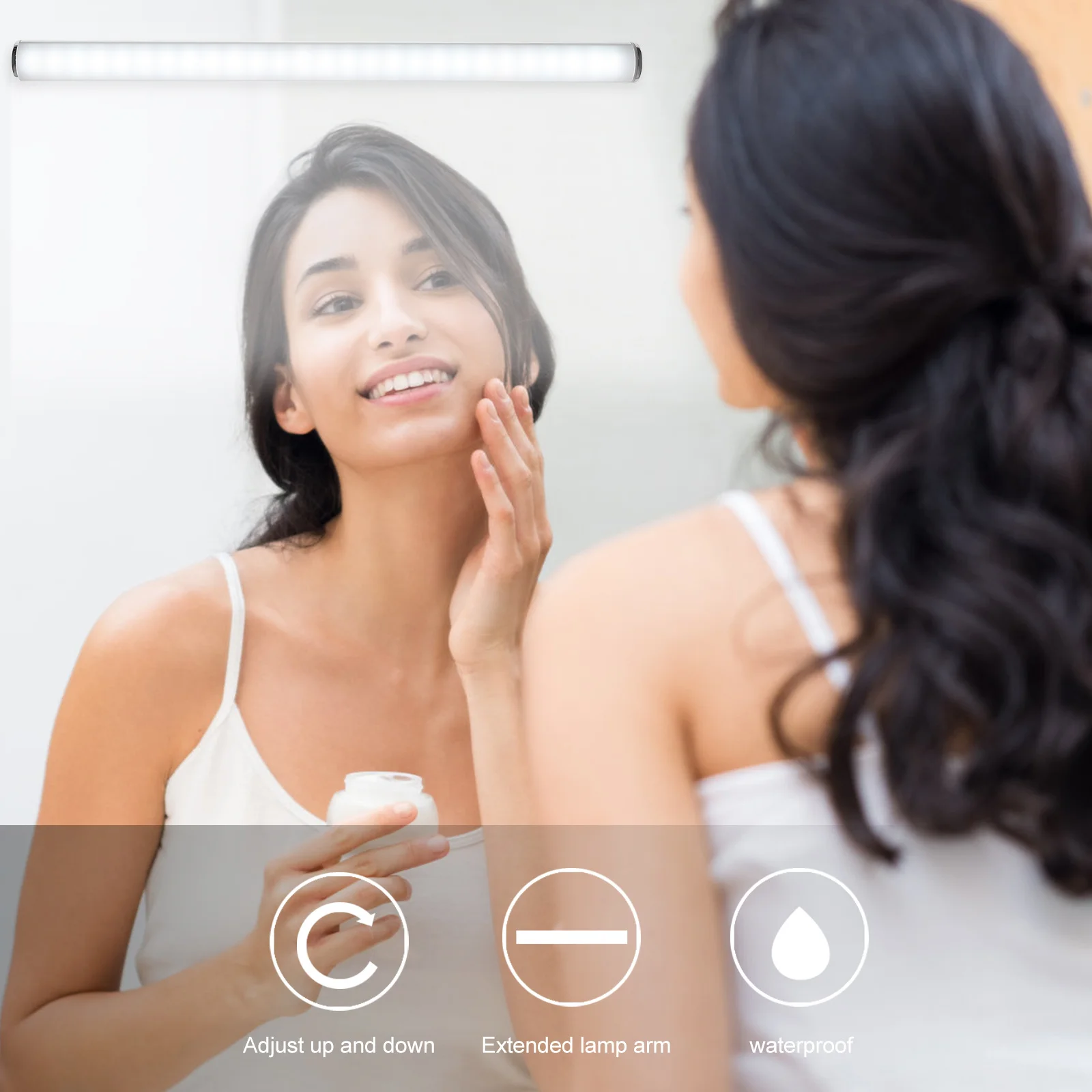 1 set di luci per trucco a LED, design semplice e alla moda, durevole, in lega di alluminio, materiale per PC, lampada per specchio touch, luce frontale per specchio