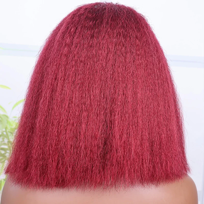 99J Kinkyตรง 13X4 ลูกไม้ด้านหน้าวิกผมผมมนุษย์Burgundyสีแดงลูกไม้ด้านหน้าด้านหน้ามนุษย์Wigsสําหรับผู้หญิงYakiตรงRemyวิกผม