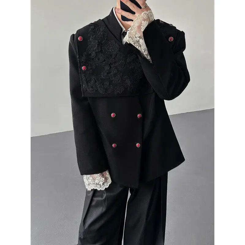 

Мужской костюм-двойка в стиле ретро с вышивкой, кружевом и пэчворком, имитация двух частей, для официальных мероприятий, приталенный, из полиэстера, весенняя мода