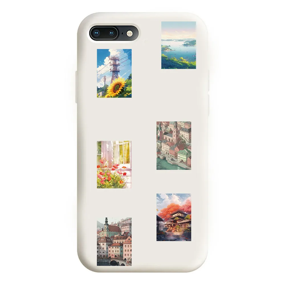 Cartoon Landscape Anime Stickers, Stationery, Phone, Suitcase, Scrapbooking Material, Vintage Aesthetic Sticker, 60Pcs