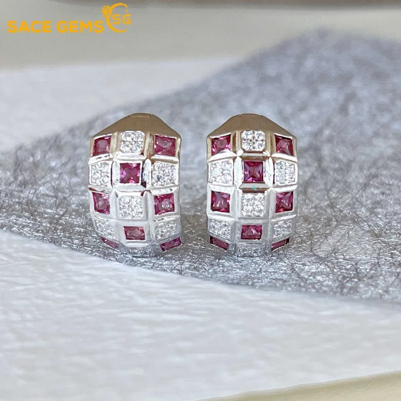 

SACE GEMS Fashion Drop Earrings for Women 925 Sterling Silver 2.5MM Natural Garnet Stud Earrings Wedding Party Fine Jewelry Gift