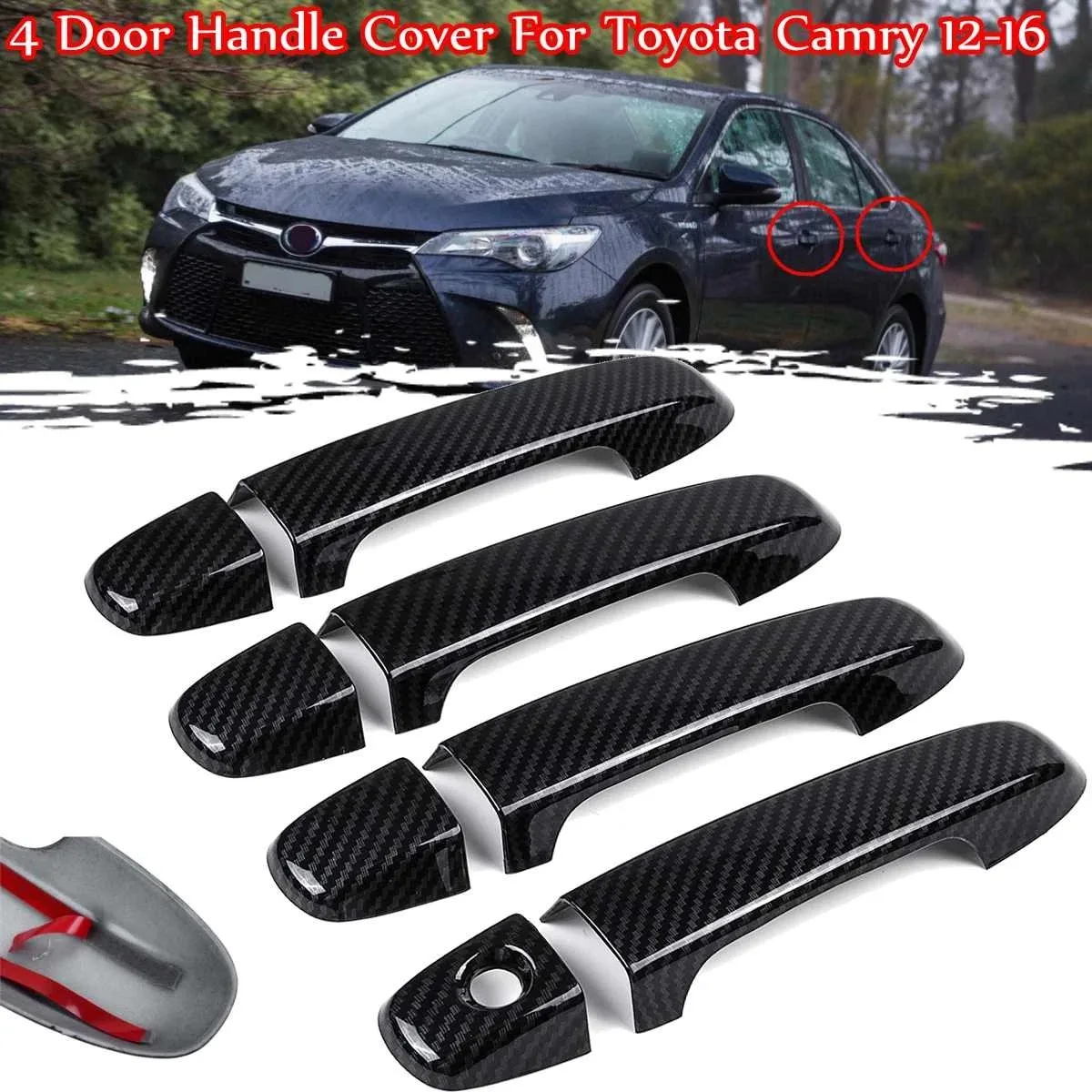 8Pcs 1Set Carbon Black ABS 4 Door Handle Covers for Toyota Camry 2012-2016 Car Styling Protector Sticker