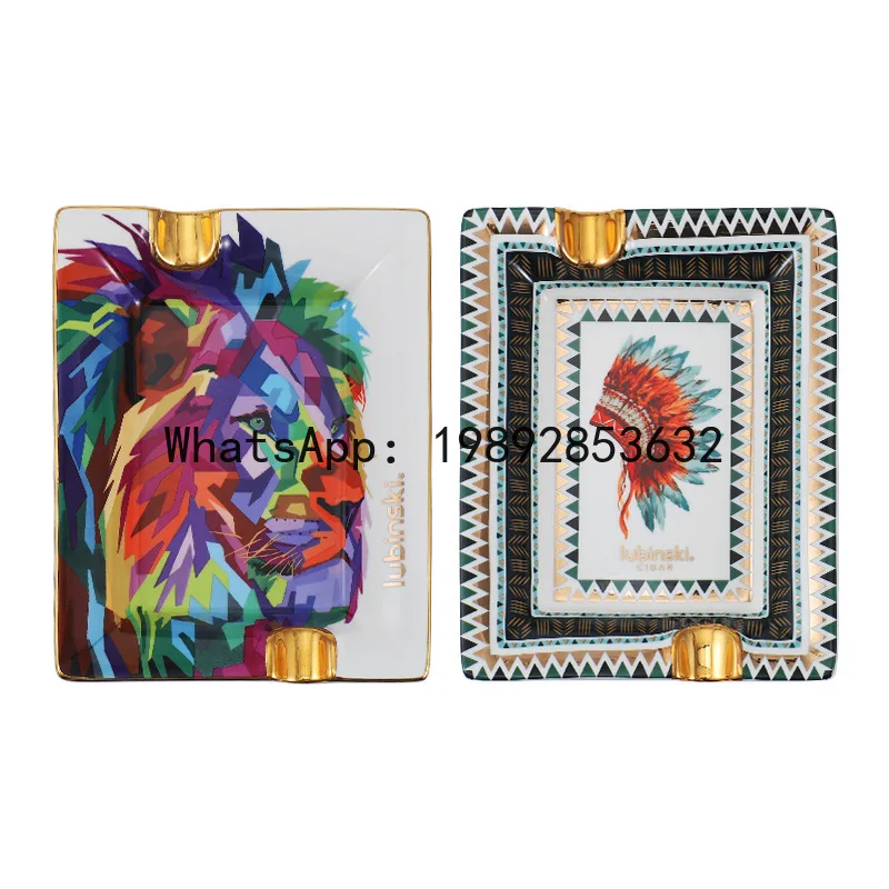 Yhgi cigar ashtray large diameter double slot ceramic stylish smoke extinguisher living room office ashtray gift