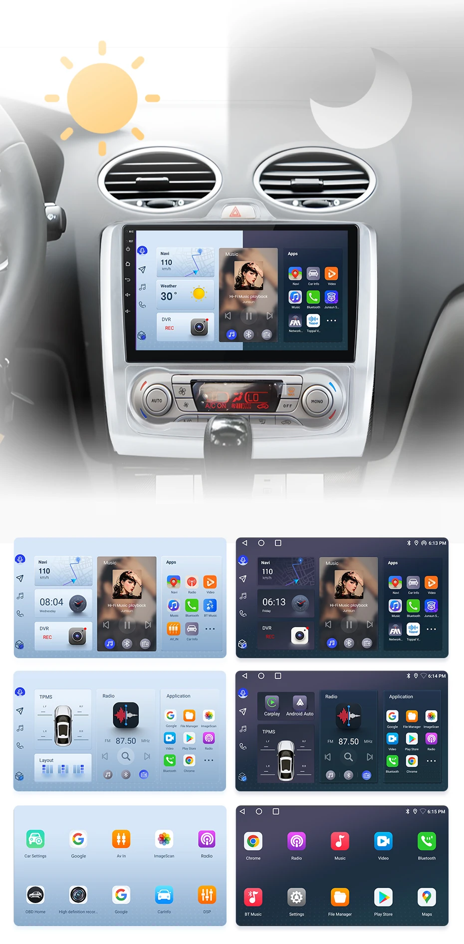 Junsun Kabelloses CarPlay Android Auto Autoradio für Ford Focus 2 3 Mk2 Mk3 2004-2011 2 DIN Multimedia-Stereoanlage mit Eingebautem Kühlventilator GPS-Navigation SWC Bluetooth FM RDS DSP IPS-Bildschirm Auto-Intelligentes System 4G WiFi – Detail 10