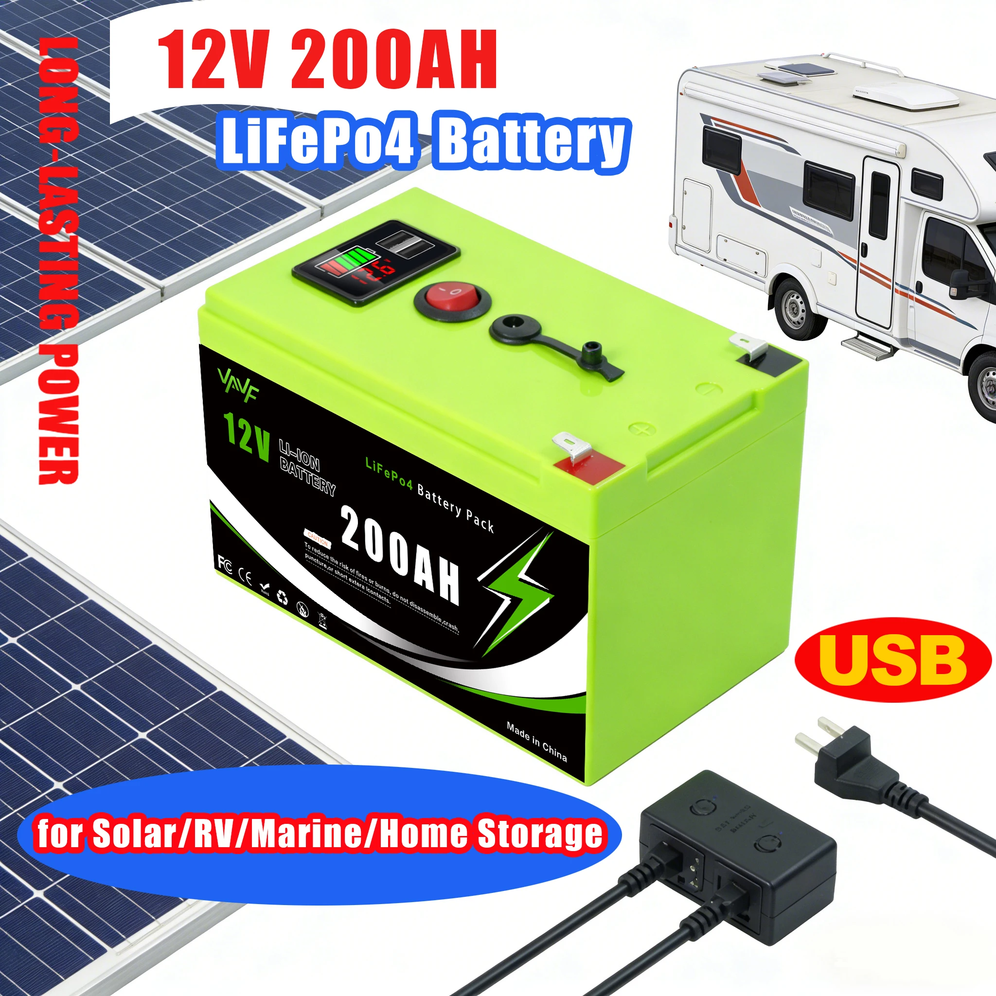 

Ultra-Long Life Lithium Battery 12V 200Ah LiFePO4 Battery with Low-Temp Cutoff☔️ Built for Solar Battery Camping&Off-Grid Power