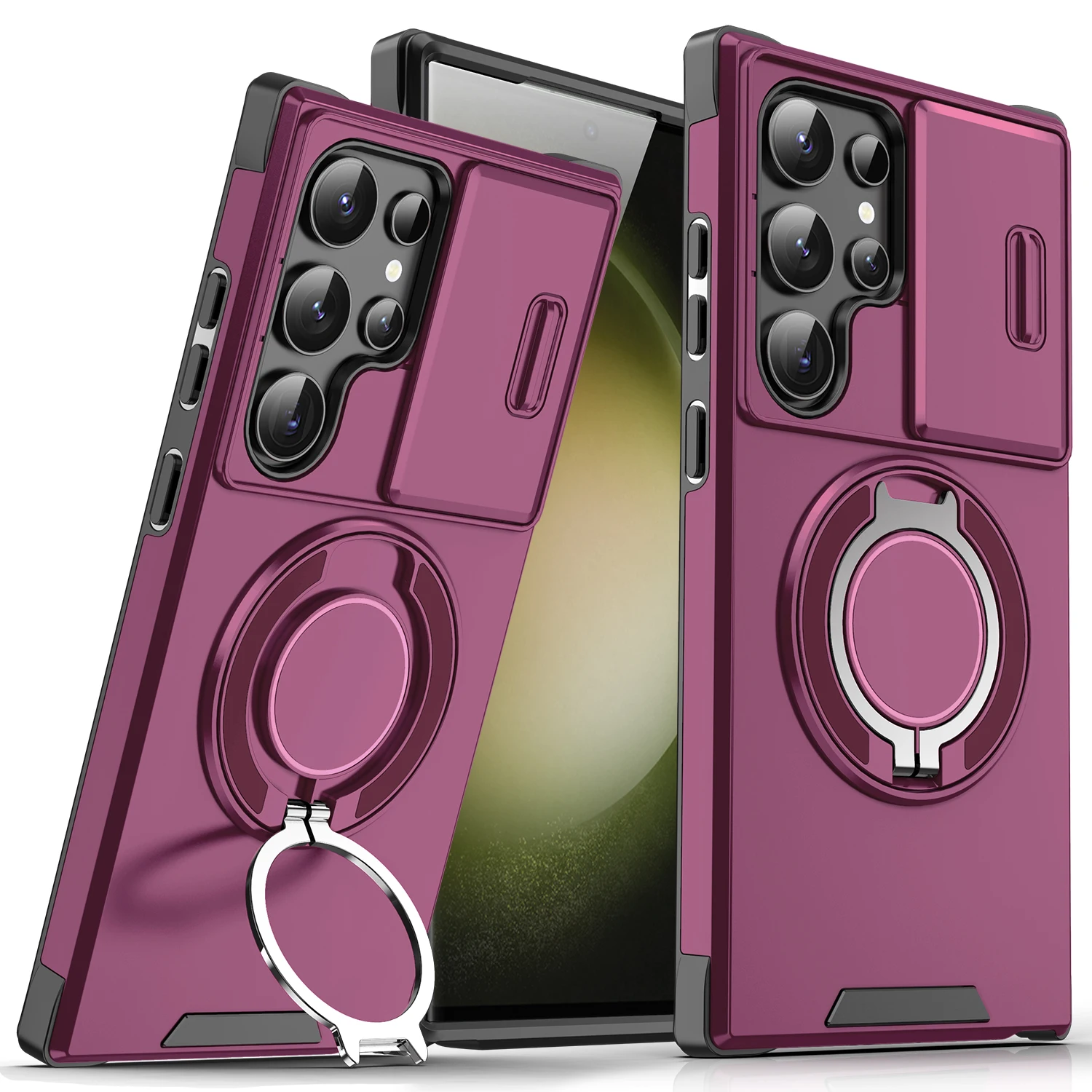 Magnetische Schutzhülle mit Halterung für Samsung Galaxy S26 Ultra S25 S24 S23 FE S22 mit Schiebefenster und Kameraschutz