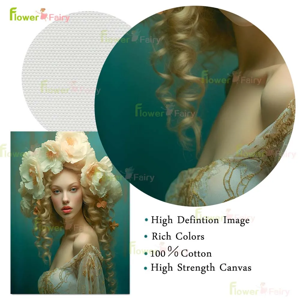 Flower Head Girl Woman Portrait Princess Poster Wall Art Canvas Painting Home Decor Wall Pictures For Living Room Unframed