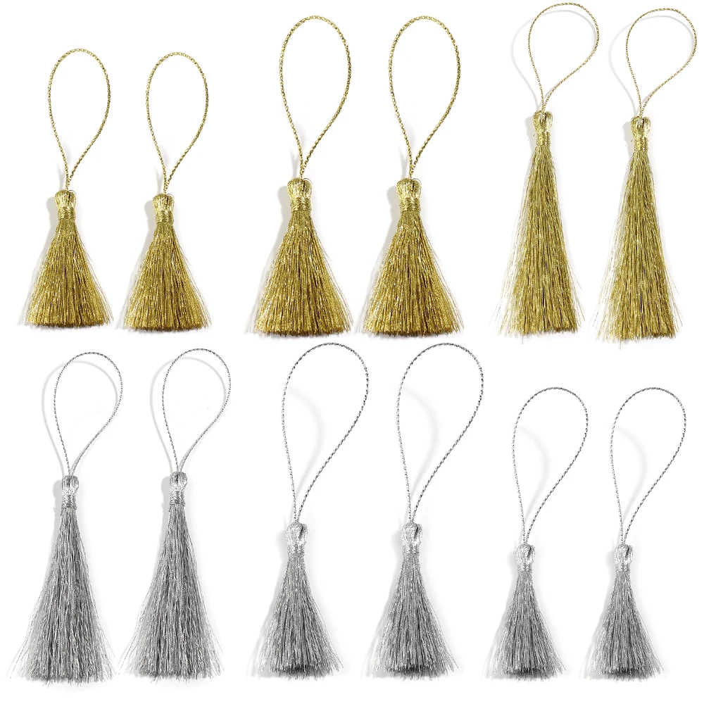 30 pz/lotto 4-8cm Rayon nappa di seta oro argento fascino nappa di raso per fai da te cucito artigianato ornamento fare abbigliamento accessorio
