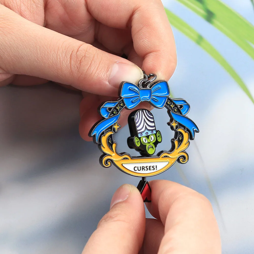 Lustiger Mojo Jojo Drehbarer Schlüsselanhänger, Doppelseitiger Spinning-Schlüsselring, Kawaii-Bösewicht-Figur, Metallanhänger, Taschendekoration, Geschenk für Fans – Detail 4