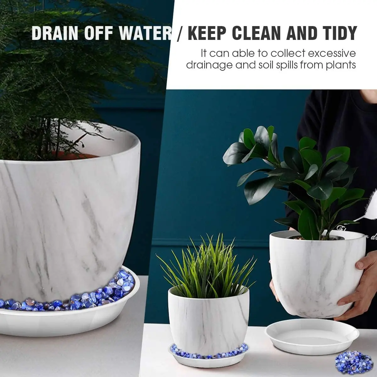 White 8 Inch Plant Saucers 6-Pack - Durable Pot Trays for Indoor Outdoor Potted Plants