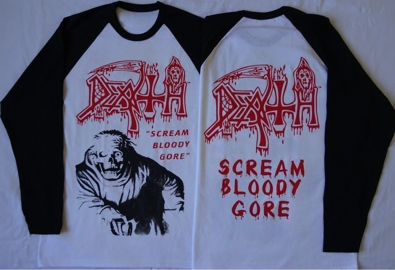 Camiseta de manga larga con estampado 3D retro de la legendaria banda de metal Death, camiseta con estampado de esqueleto, estilo Harajuku oscuro, cuello redondo