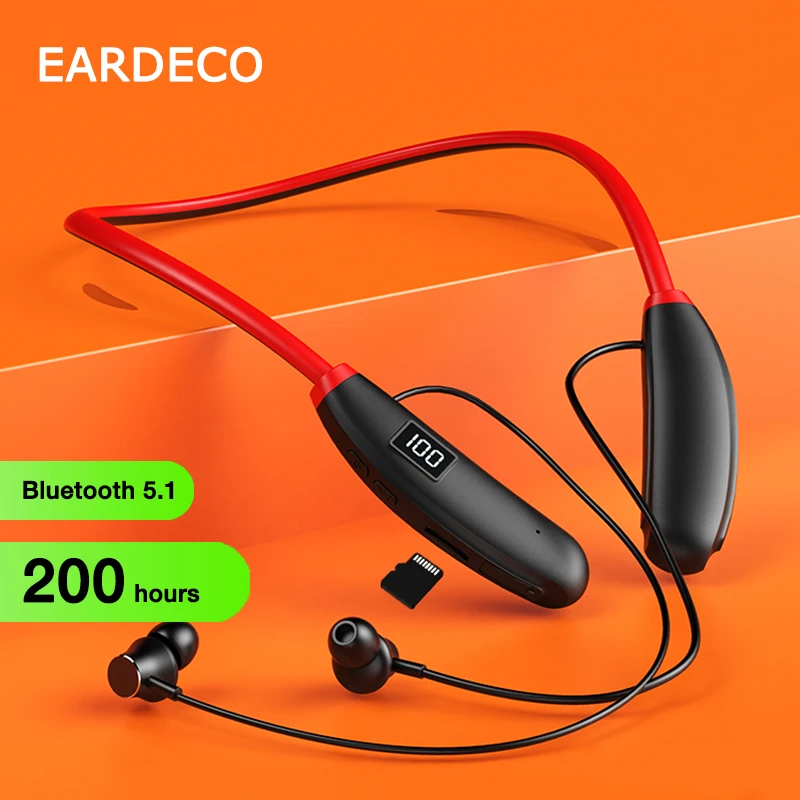 

EARDECO 200 Hour Playback Wireless Headphones Bass Sport Bluetooth Headphone Stereo Neckband Earphones Headset with Mic Hifi