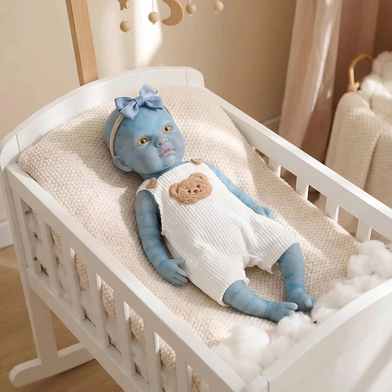 12Inch Hand Painting Blue Skin Solid Super Soft Elastic Silicone Lifelike Reborn Fairy Doll Collectible For Gift Collectible