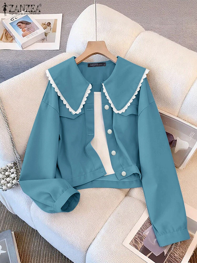 2025ZEA Frauen Mode Langarm Shirts Peter Pan Kragen Casual Spitze Bluse Herbst Elegante Büro Dame Tunika Tops Koreanische