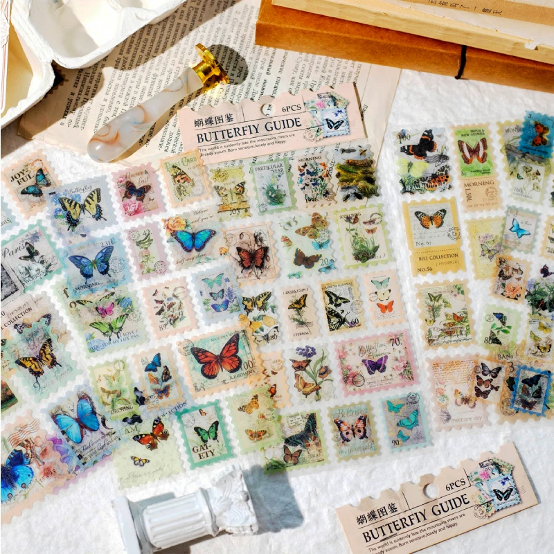 Journal GO 6pcs/lot Vintage Post Stamp Stickers Scrapbooking Decor Junk Journal Collage Stationery Planner Craft diy Sticker