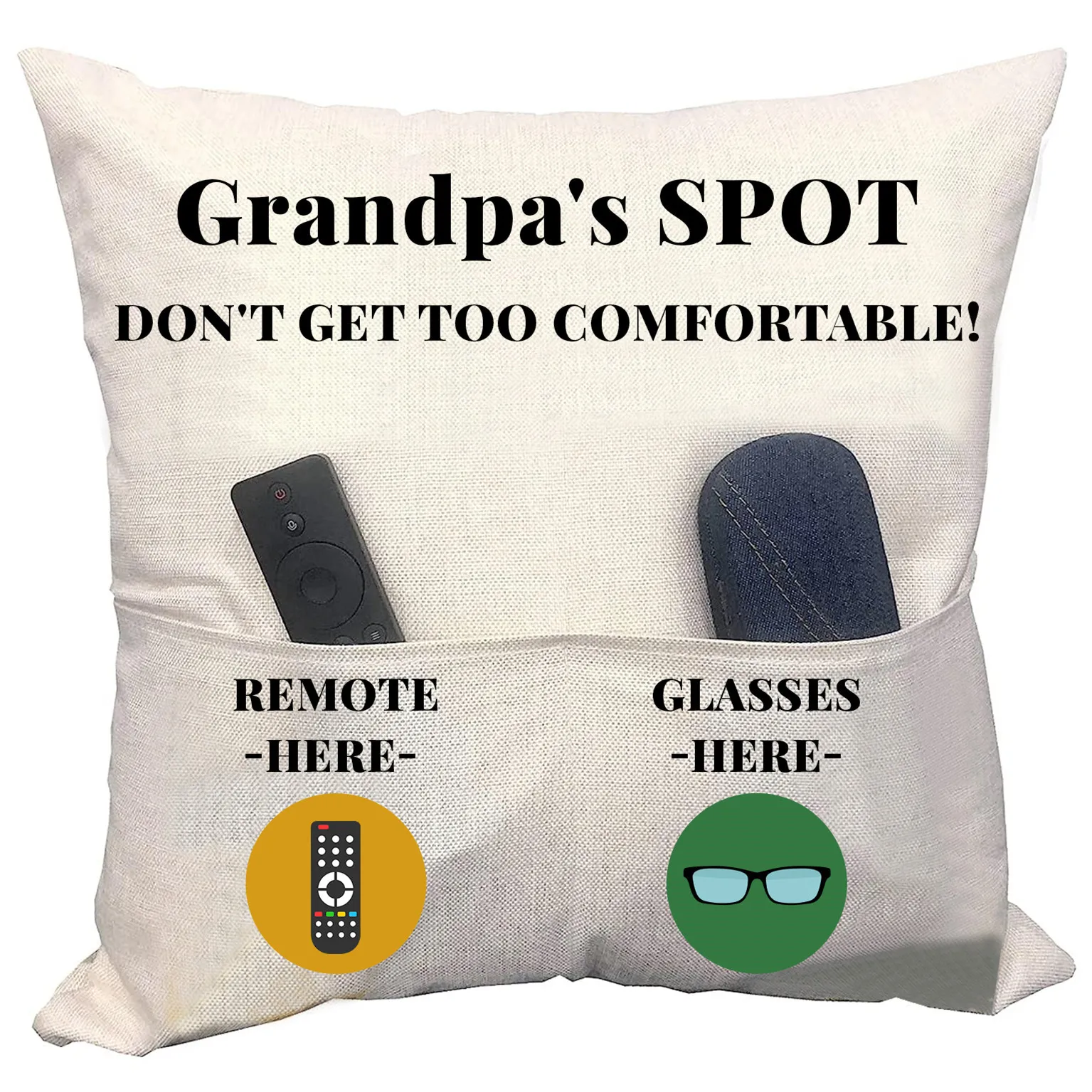 Creative Remote Control Storage with Pocket Pillow Cover Linen Sofa Printed Pillow Cover