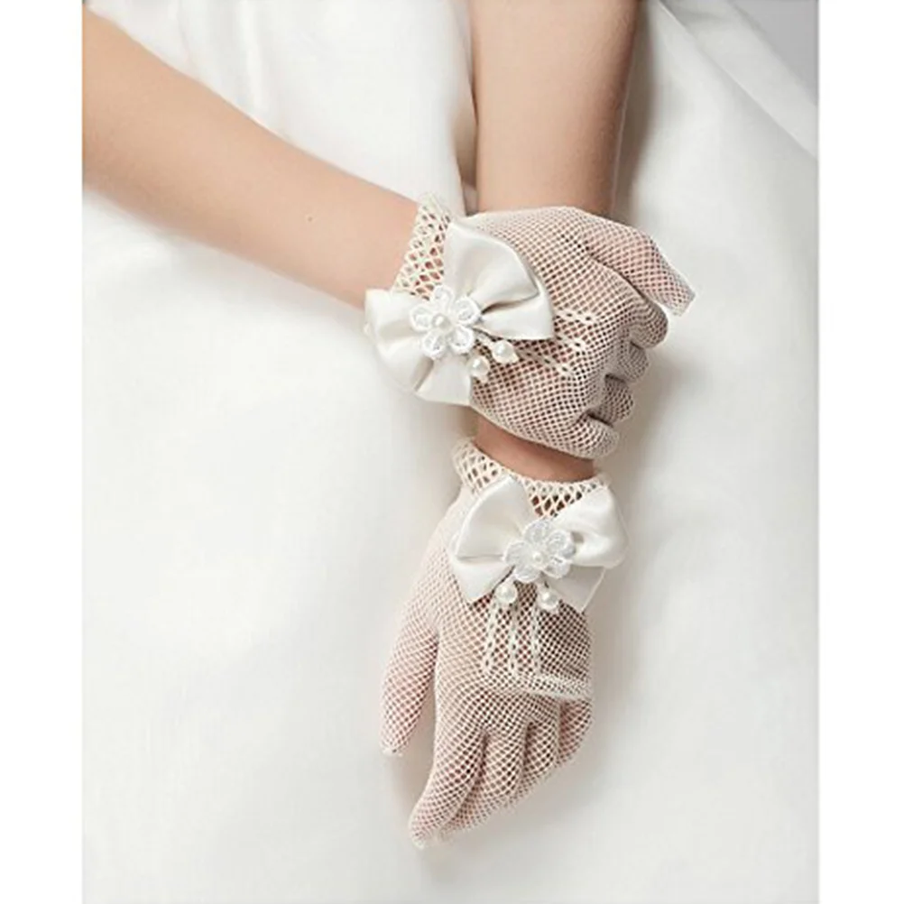 

Princess Dress Gloves Short Lace Wrist Gloves For Girls Flower Mesh Elegant Wedding Party Prom Ball Costume White