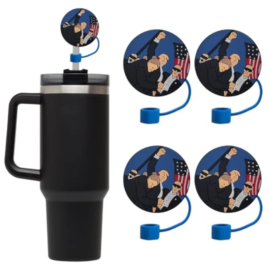 

4 Pcs Trump Straw Topper for Cup 30 40 oz Blue Straw Cover Cap with Handle for Tumblers Water Bottle 8mm