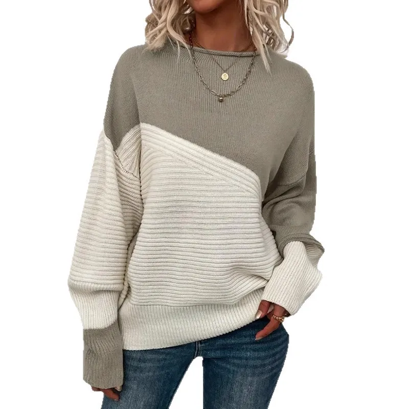 Casual Loose Color Matching Long Sweater 2025 Women's Knittedwear Coolmax Fiber iny Tead Detail Winter Faion Ladies' Top