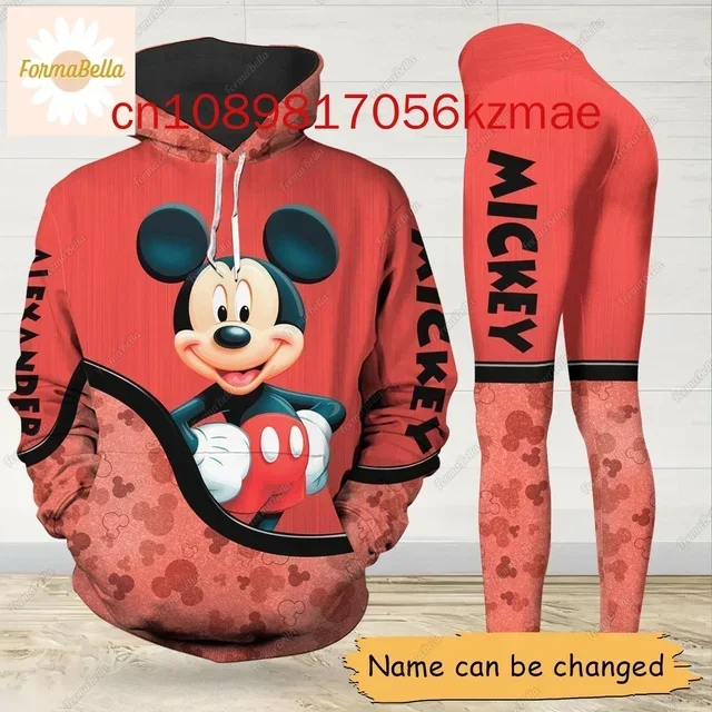 Personalized Disney Minnie Mickey Mouse 3D Women's Hoodie and Leggings Suit Yoga Pants Sweatpants Fashion Sports Suit Set