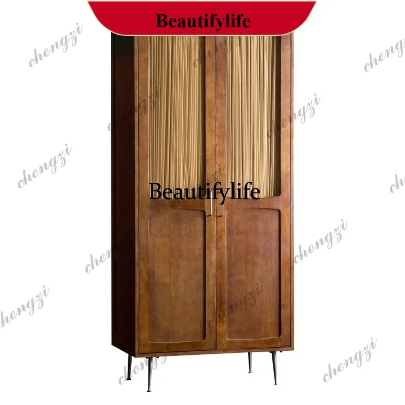 d178 Double-sided cabinet door Log color rubber wood wardrobe Bedroom home, Nordic Japanese style, office wardrobe
