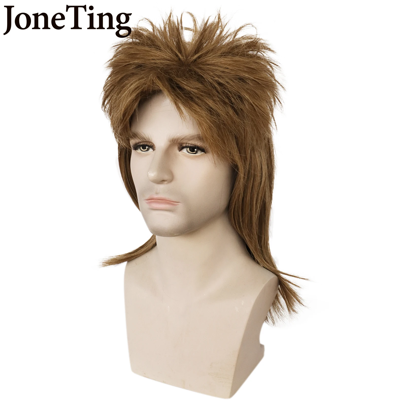 JT Synthetic Men's Long Curly Hair Halloween Cosplay Wig Brown Punk Puffy Metal Rock Disco Mullet Fluffy Wig