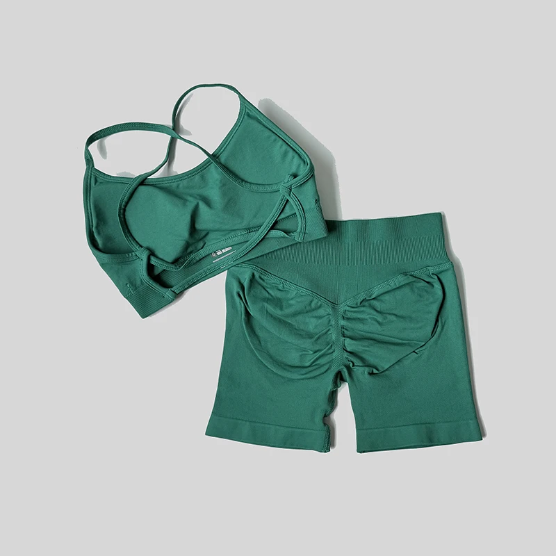 Peach Hip Lifting Suit Back Cross Sports Bra Shockproof Bra Quick Drying Shorts Set Gym Fitness Running Yoga Suit image 2