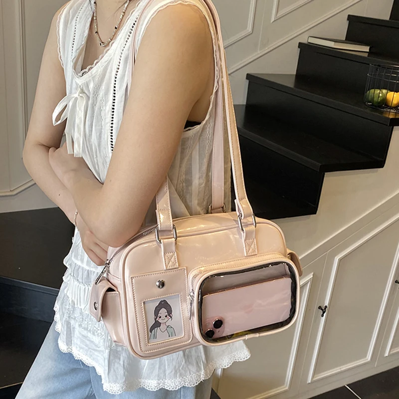 

HAEX Harajuku Women Ita Bags Fashion PU Designer Ladies Adjustable Backpacks Small Capacity DIY Clear Window Shoulder Bag Female