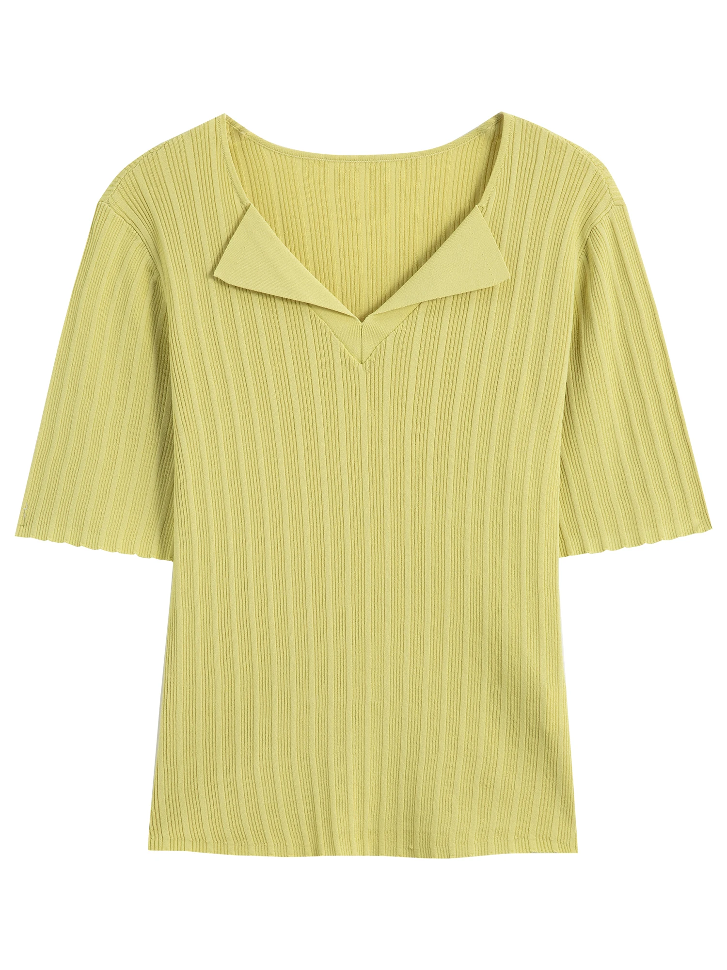 DUSHU, Top de punto de manga corta acanalado con cuello en V para mujer de talla grande para verano 2025, recién llegado, estilo Simple para talla grande 25DS82184