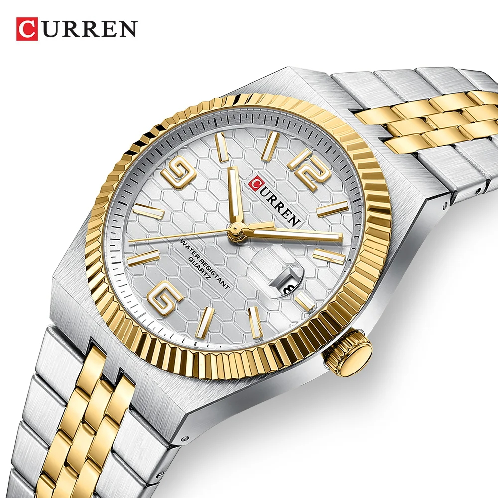 CURREN 8498 Luminous Quartz Watch Men's Calendar Waterproof Quartz Watch, Round Digital Dial Business Watch