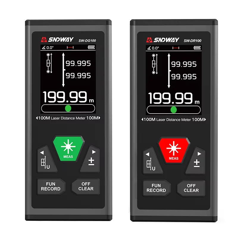 2026 Wholesale SNDWAY SW-DG100 Dual Laser Distance Meter 200M Green Laser Industrial Measuring Tool for Distance Measurement