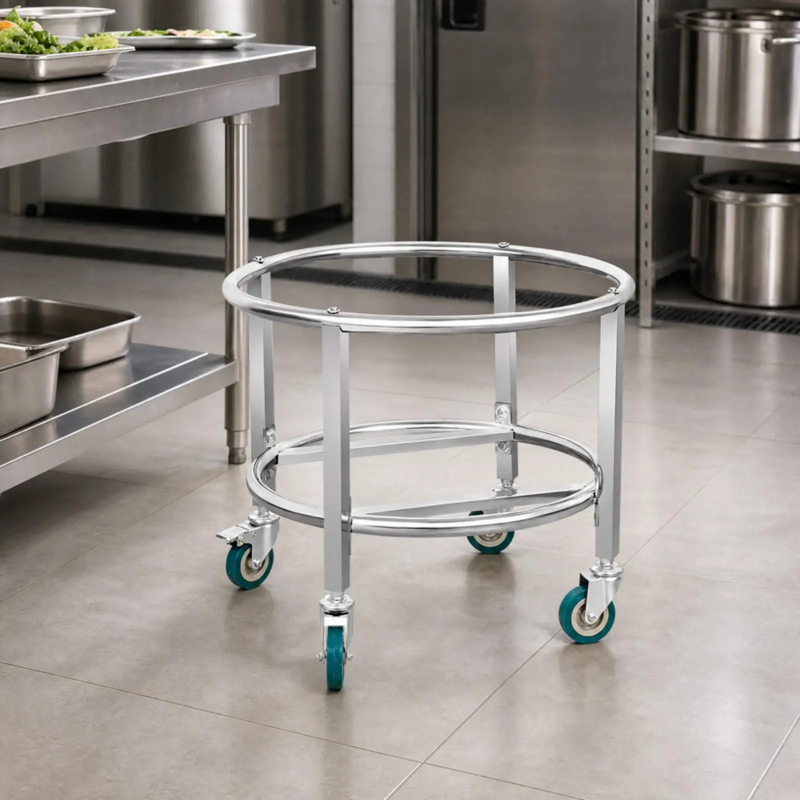 Durable Soup Bucket Trolley Stainless Steel Frame for Cafeteria Food Service Rolling Stand