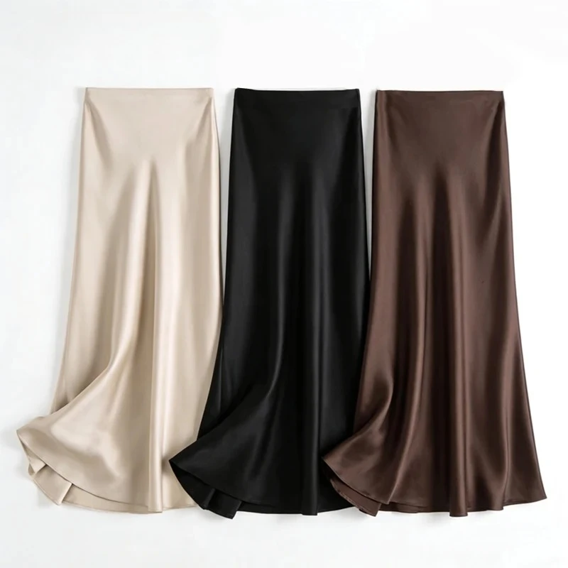 Women's Spring/Autumn Fashion Clothing Heavy 100% Natural Mulberry Silk Satin Solid Slant Cutting Slimming Bag Hip Mermaid Skirt