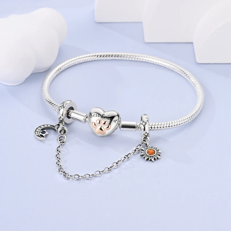 Charms Fit Pandora oryginalne bransoletki Stars & Moon słonecznik zapięcie łańcuch bezpieczeństwa wisząca biżuteria robienia srebra S925