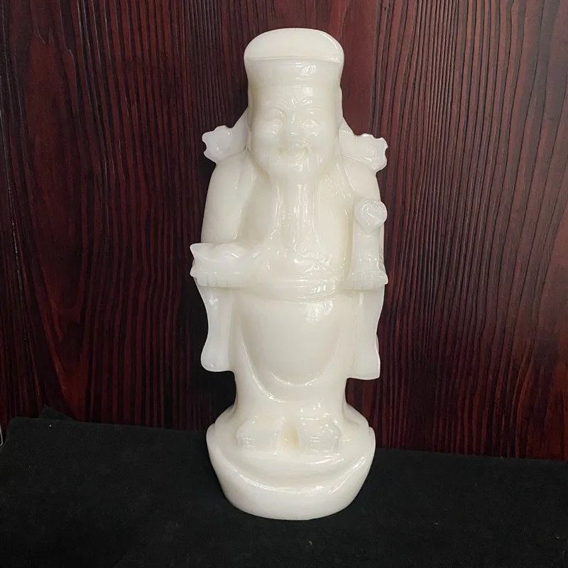 Afghan Jade God of Wealth Ornament White Marble God of Wealth Buddha Statue Home Buddhist Shrine Jade Bodhisattva Craft Decorati
