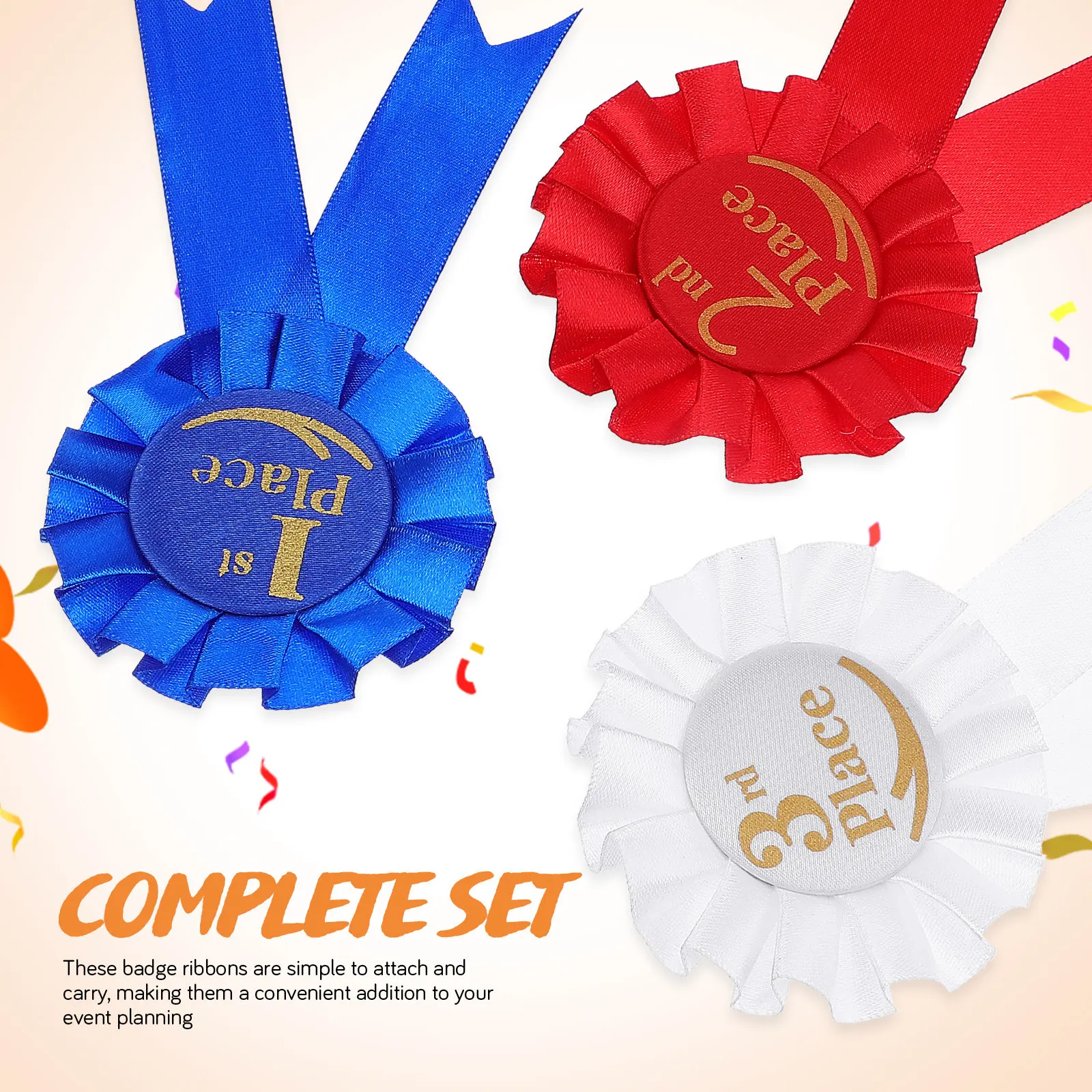 6Pcs Award Ribbons Rosette Badge Set for Sports Event Competition Contest School First Second Prize Recognition