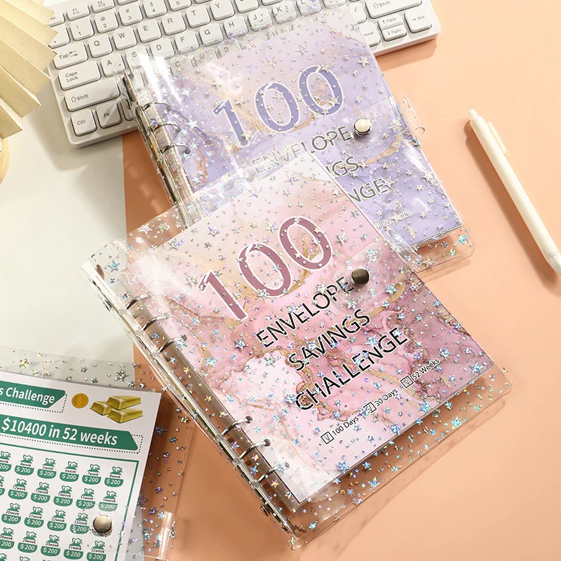 Star 100 Envelope Savings Challenge Laser A5 Loose-Leaf Binder Budget Binder With Cash Envelopes Money Organizer System